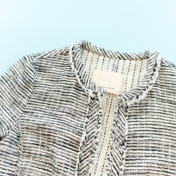 Rebecca Taylor Textured Long Sleeve Open Front Fringe Jacket Size 2 Business - Picture 3 of 10